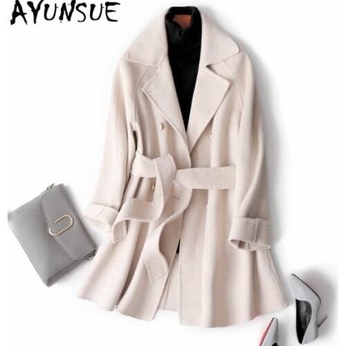AYUNSUE Spring Autumn Wool Coat Women Korean Wool Jacket Double Breasted Coat Female Overcoat Manteau Femme 2020 1208 KJ3904