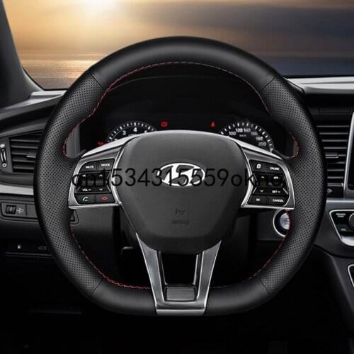 DIY Steering Wheel Cover Custom For Hyundai Sonata 9th 10th IX35 Stitch On Wrap Interior Accessories Black Leather