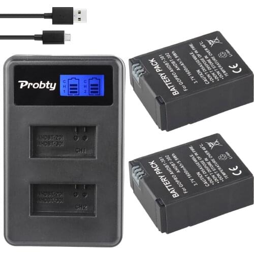 For GoPro Accessories 2x 3.7V 1600mAh Li-ion AHDBT-301 AHDBT-201 Rechargeable Batteries + LCD Dual Charger for Gopro Hero 3/3