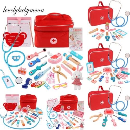 Dropshipping Wooden Pretend to Play Dentist Doctor Educational Toys for Children Medical Simulation Medicine Chest Set for Kids