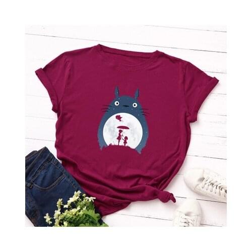 Cotton Creative Totoro Print T Shirts Women Tshirt Graphic Tees Tops Streetwear Oversized Clothes Short Sleeve Funny Shirt