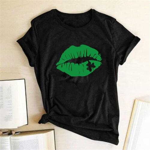 Green Big Lips Print T Shirt Women Funny Short Sleeve Summer Tshirt Casual O Neck Tee Shirt Femme Harajuku Fashion ladies Tops