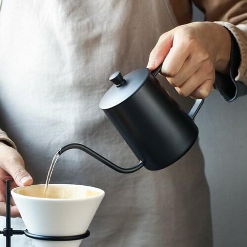 Drip Kettle 600ml Coffee Tea Pot Non-Stick Food Grade Stainless Steel Gooseneck Drip Kettle Swan Neck Thin Mouth Coffe