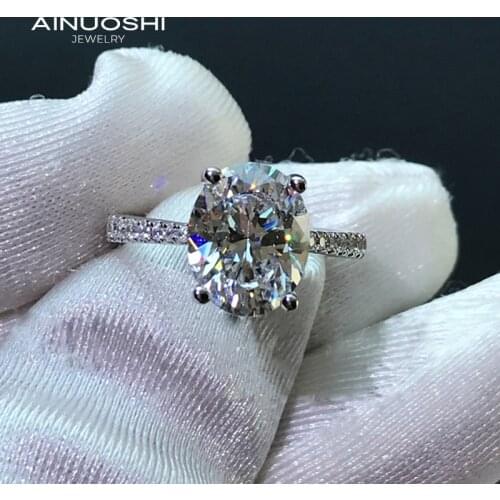 AINUOSHI 3ct 8x10mm Oval Cut Simulated SONA Diamond Classic Engagement Rings For 925 Sterling Silver Women Jewelry Gift