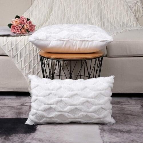 2Pcs Soft Plush Decorative Cushion Covers Luxury Style Throw Pillow Cases Pillow Shell for Sofa Bedroom White 12X20 Inch