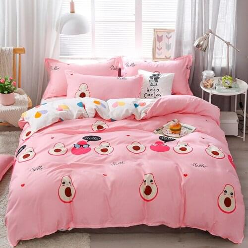 Pink Fruit Heart Pattern Comforter Bedding Set Kawaii Cute Luxury Fashion King Queen Twin Size Bed Linen Duvet Cover Set Gifts