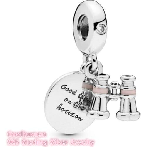Summer 100% 925 Sterling Silver Heart Binoculars Charm Dangle beads Fits Original Pandora bracelets Jewelry Making
