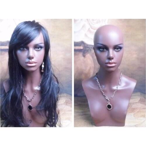 Realistic Fiberglass Afro-American Mannequin Head Bust,Female Manikin Dummy Head For Lace Wigs Jewelry Display