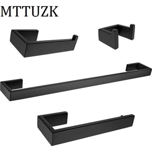 MTTUZK 304 Stainless Steel Bathroom Accessories Set Towel Bar Robe hook Paper Holder Matt Black Wall Mounted Bath Hardware Sets