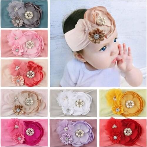 Yundfly Boutique Baby Girls Soft Wide Nylon Headband Newborn Satin Mesh Flower Headwrap Toddler Hair Band Accessories