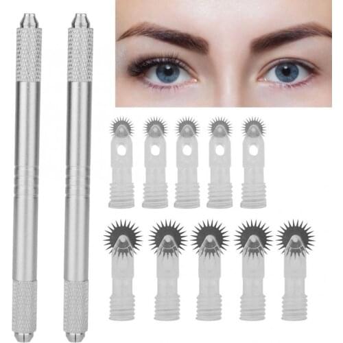 Needle Roller Tattoo Set Dual-end Tattoo Pen + 5pcs Roller Eyebrow Needles Microblading Tattoo Piercing Pen Needles Makeup Tool
