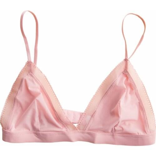 Nature Silk Pink Lace Bra Female Sexy Slim No Rims French Style Ultrathin Small Chest Bra Romantic Elegant Underwear