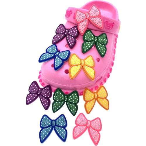 Wholesale 100PCS Mix Bow-knot Croc Jibz Decoration Buckle Silicone For Girls BB Gifts Cartoon Colorful Shoes Charms Accessories