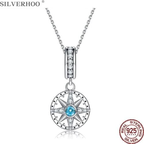 SILVERHOO 925 Sterling Silver Necklace For Women Fine Jewelry Cubic Zircon Eight-Pointed Star Lady Necklace Hot New Products