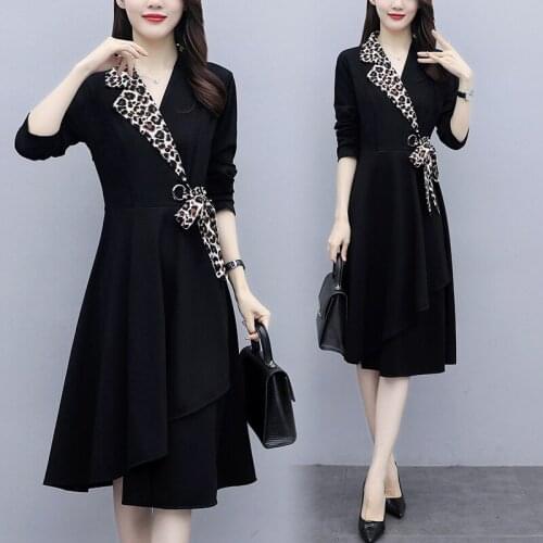 Womens Fashion Leopard Ladies Dress Long Sleeve Autumn Party Cocktail Birthday Outfits Office Ladies Work Wear Dresses Clothes