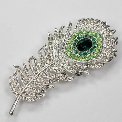 Silver Plated Brooch Rhinestone Feather Pin brooches C384 AM-1