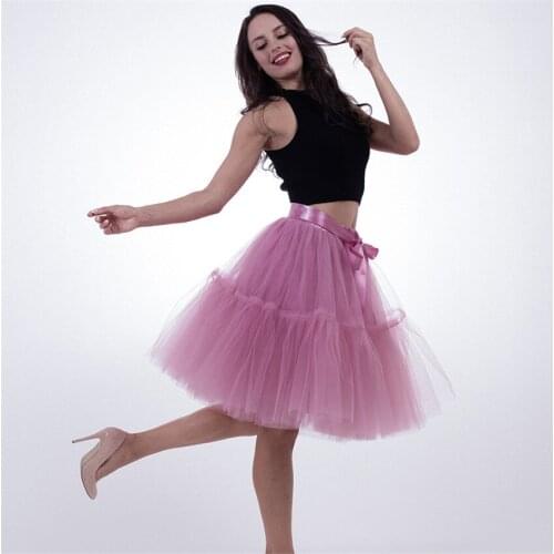5 Layers Puffy Tulle Skirt Women Summer Elastic High Waist Tutu Skirts Female Mesh Skirt Midi Pleated Skirt Petticoat Saia AB738