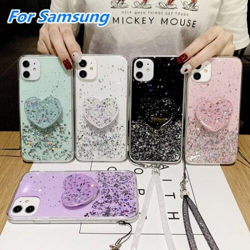 Bling Glitter Phone Case For Samsung Galaxy A21S A01 A91 A71 A51 A11 A10S A70 A50 Soft Silicone Case Cover Lanyard Shoulder Rope