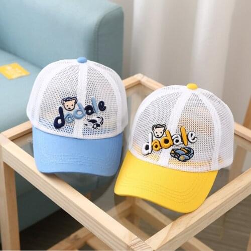 Childrens Hat Embroidery Cartoon Letters Baby Kids Hat Shade Net Cap Summer Boy and Girl Korean Cute Cap