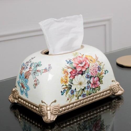 Nordic Tissue Boxes Ceramic Creatvie Napkins Paper Handkerchief Box Flower Desk Organizer Tissue Bag Tisue Box Wipes Case AB50ZJ