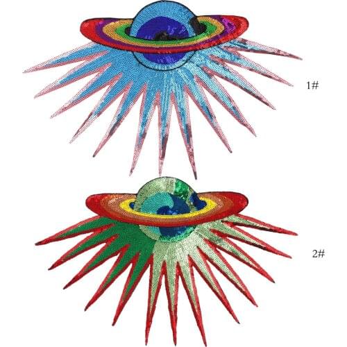 GUGUTREE embroidery Sequins big ufo patches star patches badges applique patches for clothing ZK-31