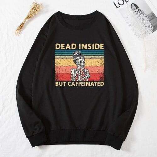 Autumn Sweatshirt Fleece Hooded Women Hoodies Funny Skull Coffee Letter Print Loose Pullovers Casual Female Warm Harajuku