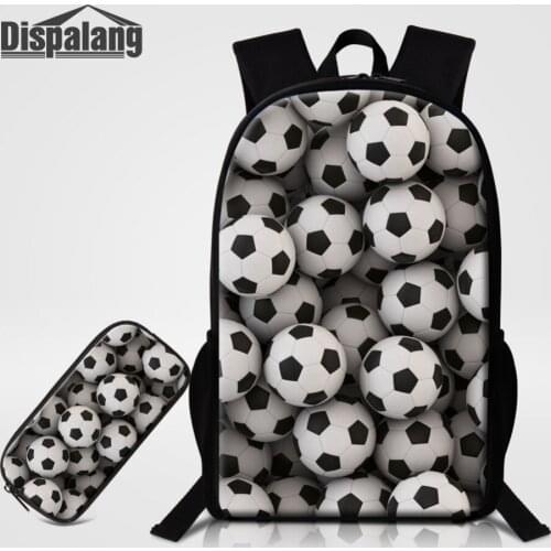 Dispalang 2PCS Backpack Women 3D Foot Ball Printing School Bags Match Pencil Bag For Teenage Book Bags Travel Pack Kids Rucksack