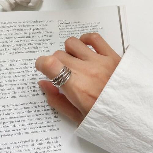 S925 Sterling Silver Wire Wrapped Multi-layer Crossover Line Ring Multi Layers Cross Rings Female Women Adjustable Jewelry