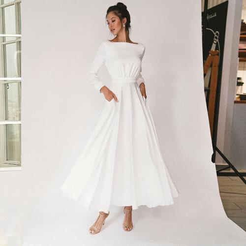 Elegant Reception Vestido De Novia A Line Jersey Simple Wedding Dress Bridal Gown Long Sleeve Ankle Length Plus Size
