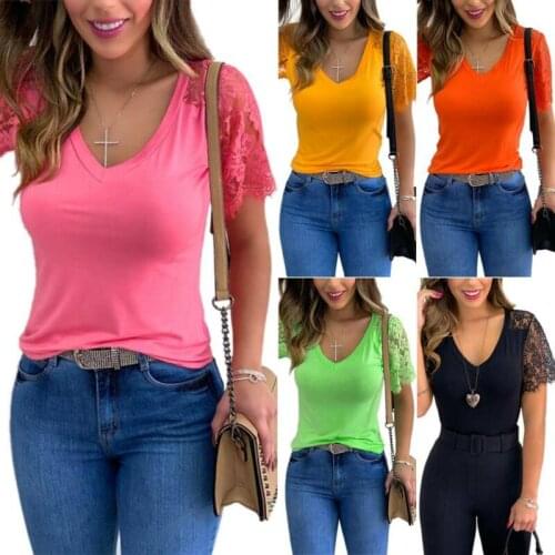 Women V Neck Short Sleeve T-Shirts Casual Summer Holiday Tee Tops Blouse Shirt