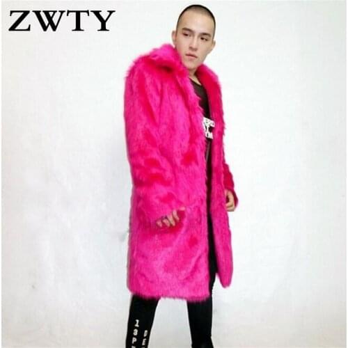 ZWTY MenS Winter Autumn Long Section Fake Fur Outwears Large Size Warm Lapel Male Fashion Man-Made Fur Overcoats Jackets