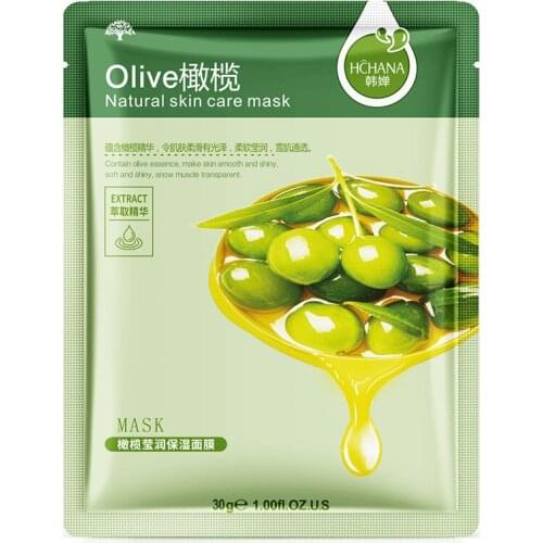 1PC Olive Skin Care Natural Fruit Plant Facial Mask Moisturizing Oil-Control Blueberry Pomegranate Fruit Aloe Sheet Face Mask K3