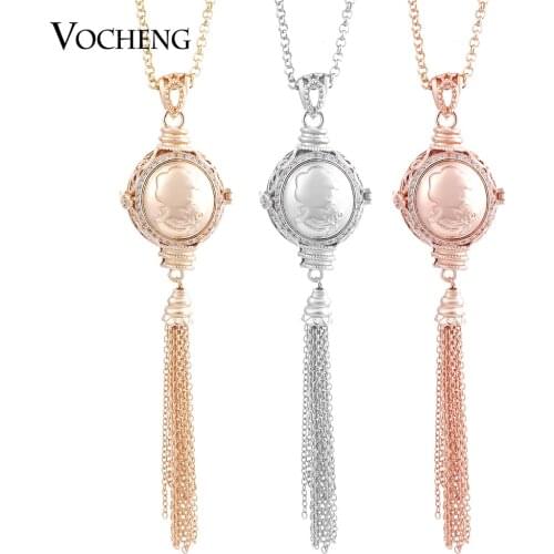 10pcs/lot Vocheng Mexican Chime 3 Colors Necklace CZ Stone Stainless Steel Chain Tassel Cage Locket VA-230*10 Free Shipping
