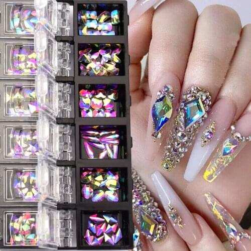 120pcs 3D Mix Shapes K9 Non Hot Fix Rhinestones Glittering Diamond Gem Crystal Glass Strass Flatback Nail Art Decoration A151