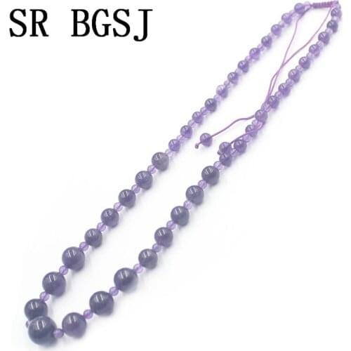 Free Shipping 4-12mm Amethysts Purple Quartz Graduated Natural Gems Stone Adjustable Women Necklace 18"