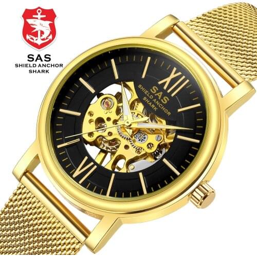 Shark brand golden For Men Classic Date automatic mechanical self-winding watch skeleton Stainless steel quartz watch relogio
