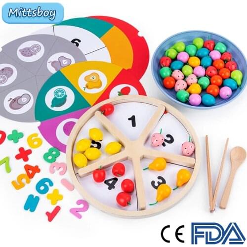 Kids Toy Montessori 3D Wooden Toy Hand Brain Training Clips Bead Fruit Board Math Game Baby Early Educational Gift For Childrens