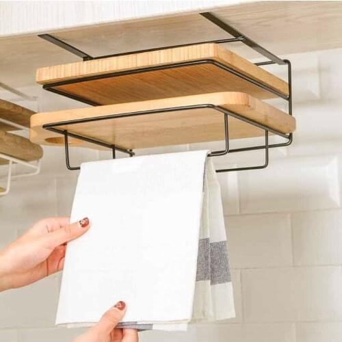 Double Layer Storage Holder Cutting Board Rack Iron Free Punch Hanging Shelf for Chopping Board Cupboard Rack Kitchen Organizer