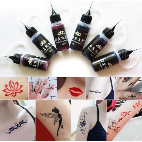 10ml 6 Colors Temporary Tattoo Ink Lasting Organic Fruit Gel Tattoo Cream Safe Waterproof Tattoo Gel Tool Body Art Paint Pigment
