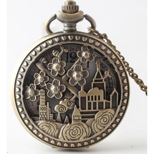 Hot Sell Bronze Flip Quartz pocket watch Men and Women Christmas Gift Watch 50pcs/lot Wholesale