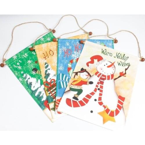 Canvas Cartoon Hanging Flag Santa Claus pattern party Decorations Bunting Pendant 2020 Navidad Ornament Christmas