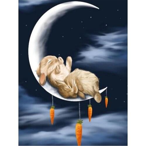 Rabbit on the Moon DIY diamond painting Rabbit full diamond embroidery cross stitch Rhinestone Mosaic painting Hang mural
