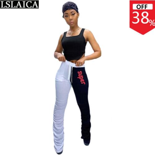 Two Piece Set Crop Top&long Pant White Black Patchwork Sport Matching Sets Letter Print Fashion Casual Streetwear Vetement Femme