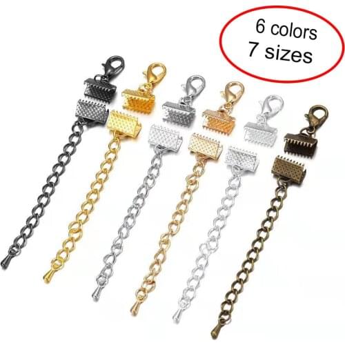 10pcs/lot Ribbon Leather Cord End Fastener Clasps With Chains Lobster Clasps Connectors For Bracelet Diy Jewelry Making Findings