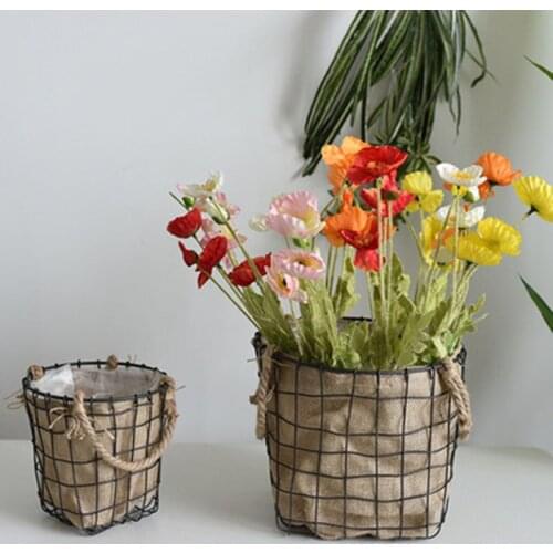 2Pieces/Lot Wrought Iron linen Flower Pot Organizer Basket Rattan Panier Osier Storage Baskets Flower Pot Oрганайзер الشاي الصوا