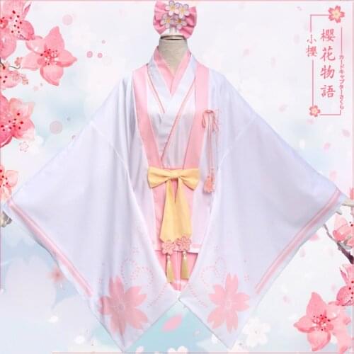 Anime Cardcaptor Sakura /card Captor Cosplay Costume Kinomoto Sakura Cosplay Costume Halloween Pink Kimono Dress Set