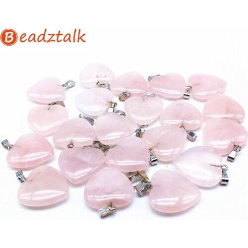 Colorful Stone Heart Charm Pendants For DIY Women Jewelry Making 20 MM Bead Rose Crystal Opal Lava Carnelian Lapis