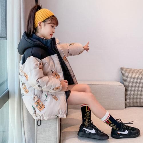 Fashion Winter 4-15Years Girls Clothes Warm Down Cotton Jacket Children Coat Parka Hooded Kids Teenager Thickening Outerwear
