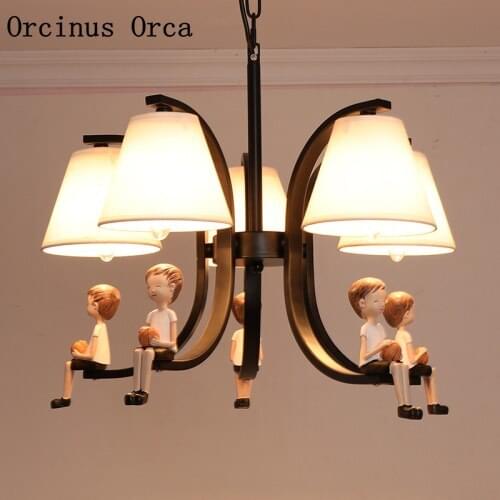 Cartoon creative doll resin chandelier Boy Girl Bedroom childrens room light simple eye protection led Chandelier