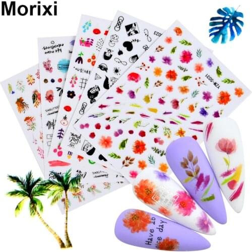 Morixi nail art sticker Christmas style snow flower maple leaves big size back glue strips ultra thin nail decals FW084